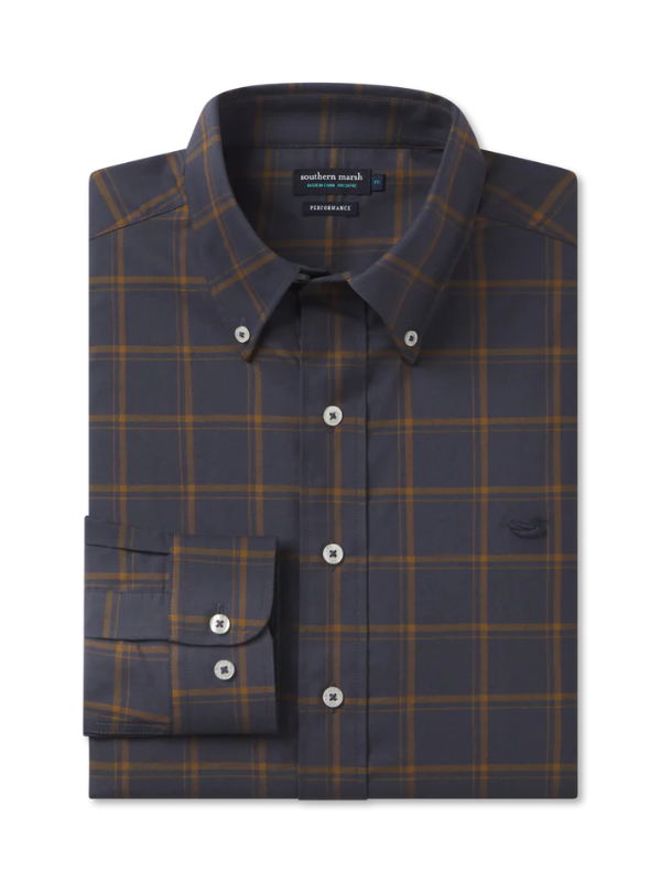 Palmer Performance Dress Shirt in Navy & Stone Brown by Southern Marsh