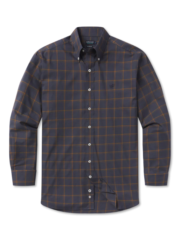 Palmer Performance Dress Shirt in Navy & Stone Brown by Southern Marsh