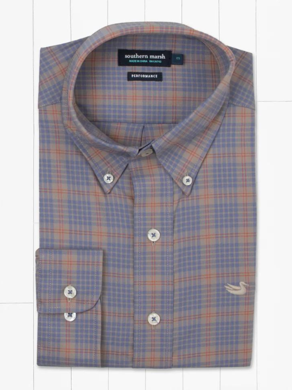 Calabash Performance Dress Shirt in Burnt Taupe & Mountain Purple by Southern Marsh