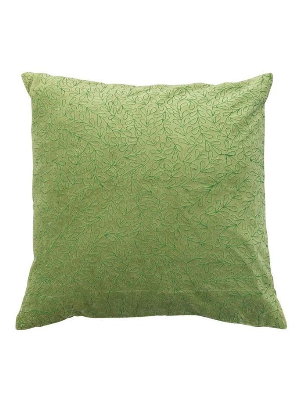 Green Velvet Embroidered Pillow