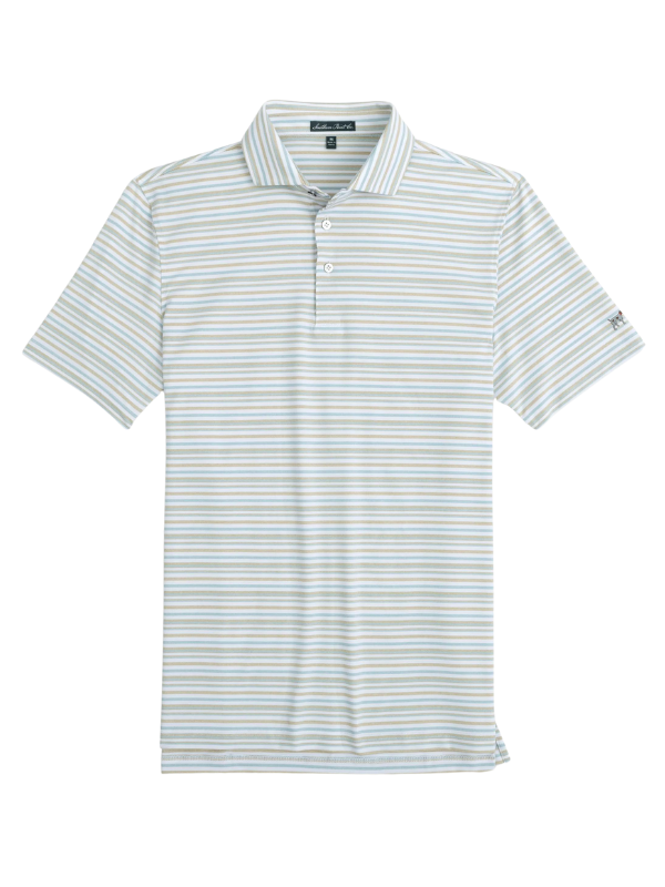 Southern Point YOUTH Valley Stripe Polo in White/Light Blue/Tan