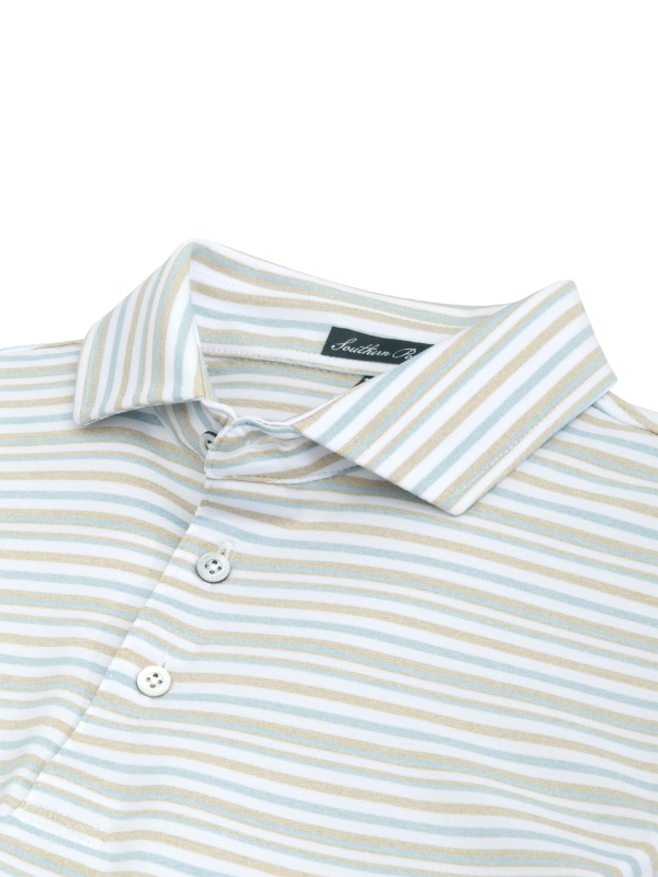 Southern Point YOUTH Valley Stripe Polo in White/Light Blue/Tan