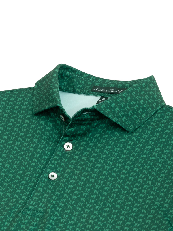 Southern Point YOUTH Heritage Polo in Greyton Print Hunter Green