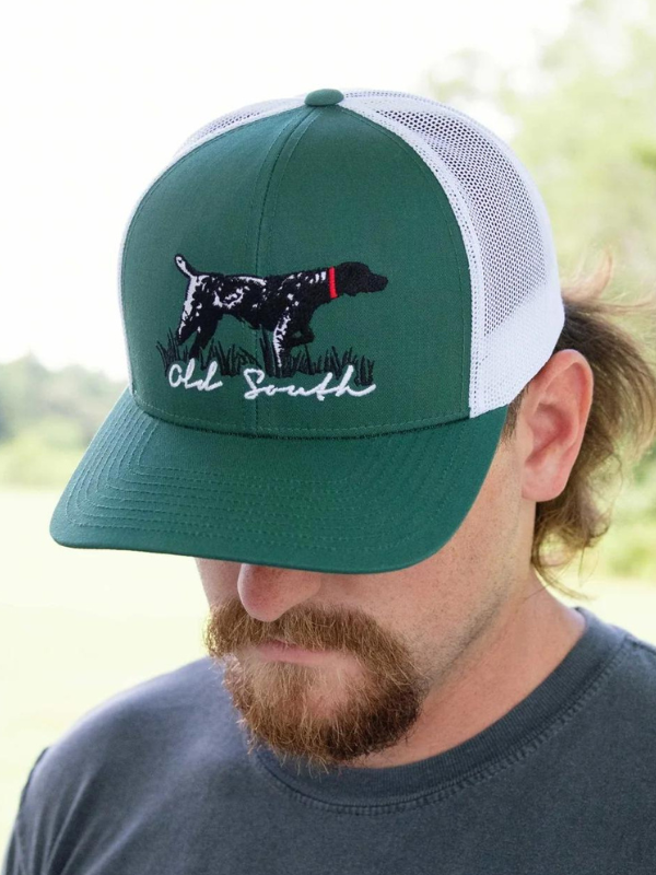 Pointer Trucker Hat in Forest Green/ White by Old South