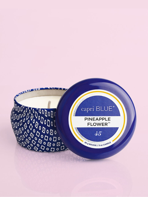 Pineapple Flower Mini Blue Tin Candle