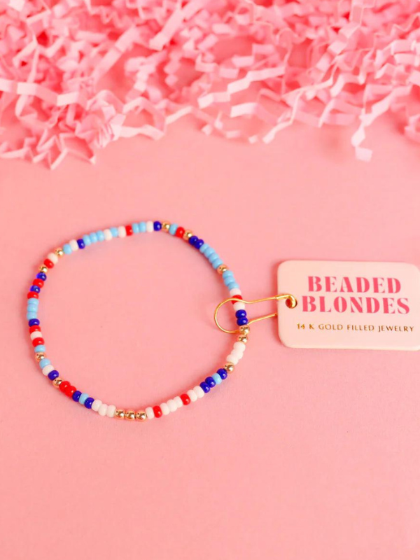 Extended Red White and Blue Sprinkle Beaded Bracelet