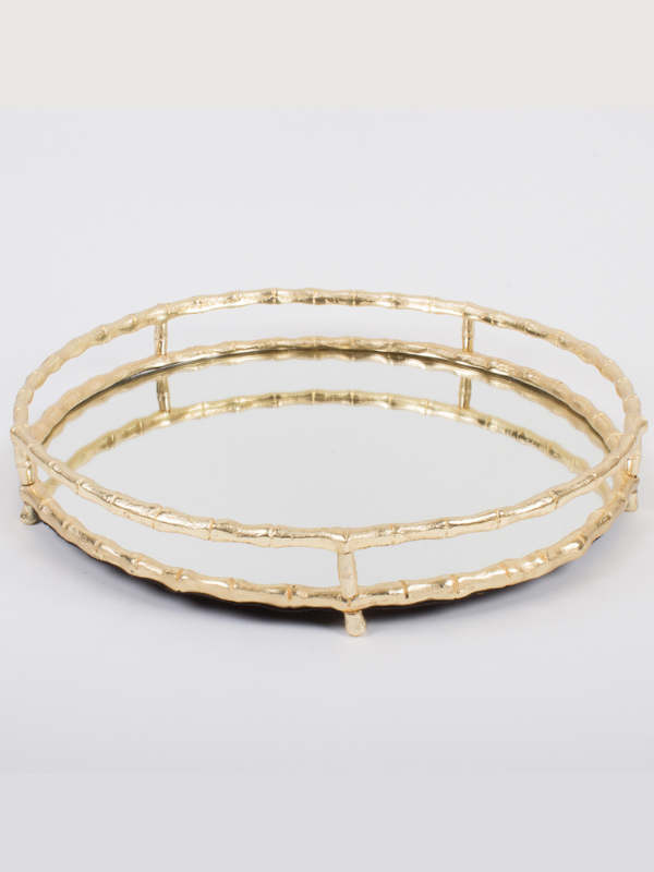 Gold Bamboo Round Mirrored Tray