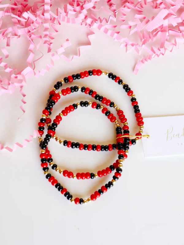 Red & Black Game Day Sprinkle Beaded Bracelet