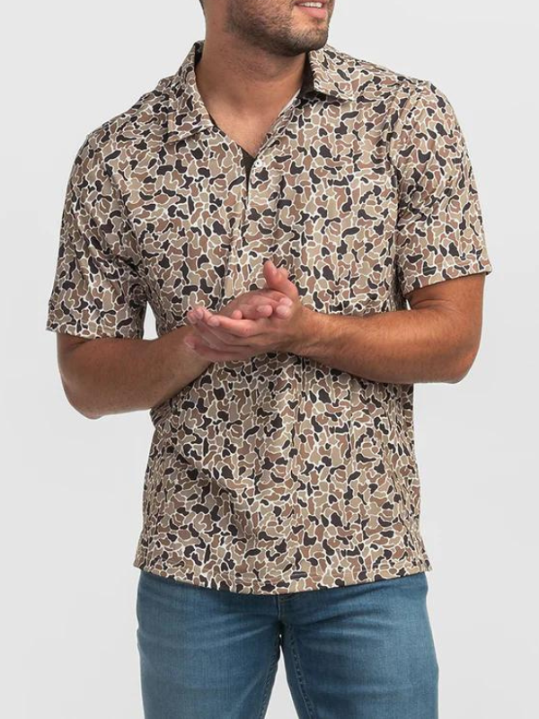 Hunters Hideaway Printed Polo in Ember Brown by Southern Shirt Co.