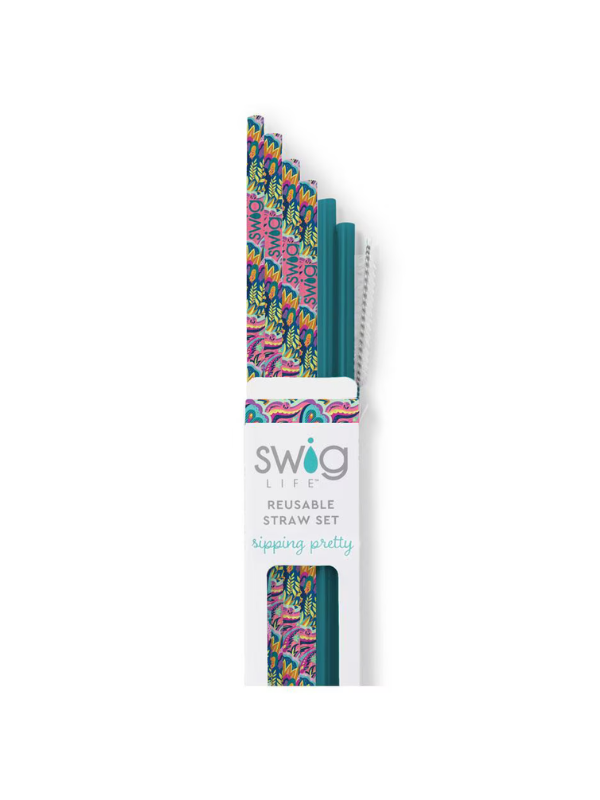 Bazaar + Teal Reusable Straw Set by Swig Life