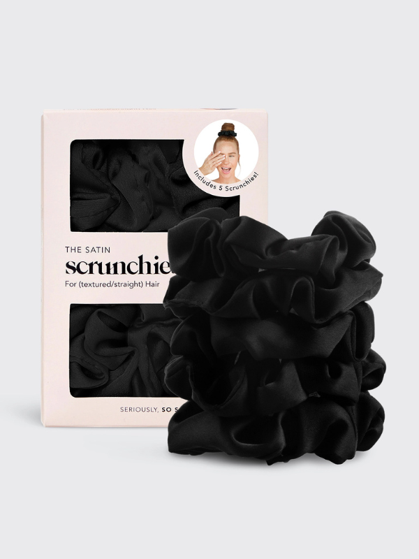 Satin Sleep Scrunchies 5pc - Black