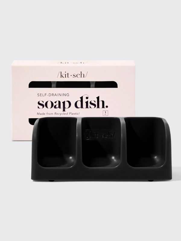 Self Draining Soap Dish in Black by Kitsch