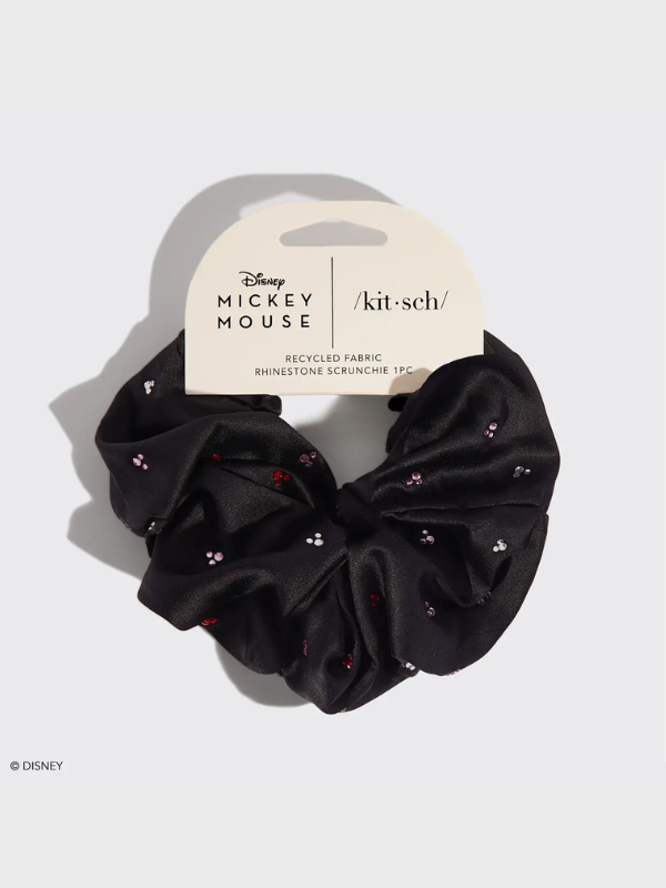 Kitsch & Mickey and Minnie Recycled Fabric Scrunchie - Black