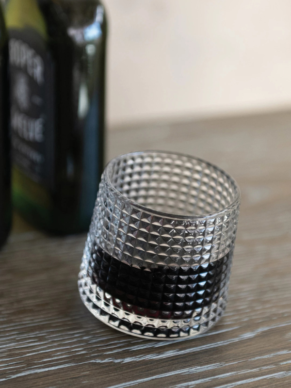 Embossed Spinning Whiskey Drinking Glass