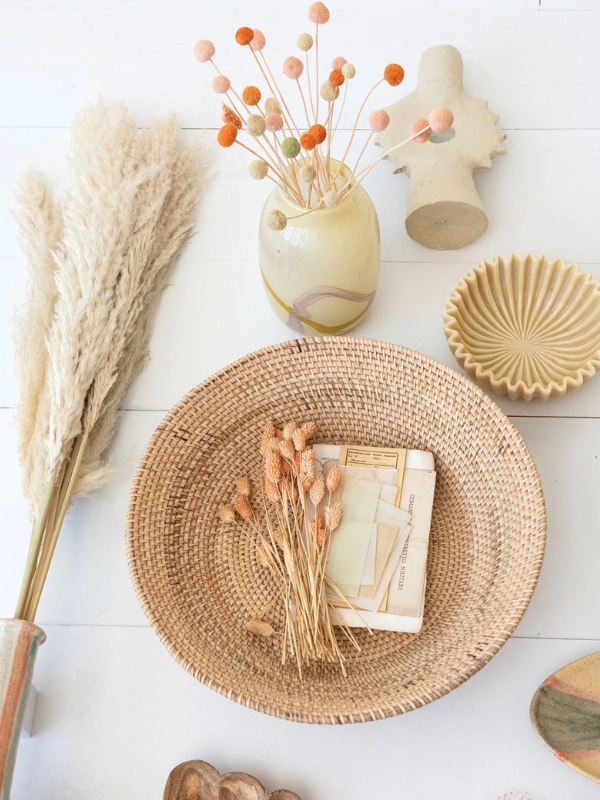 Natural Hand-Woven Rattan Footed Bowl