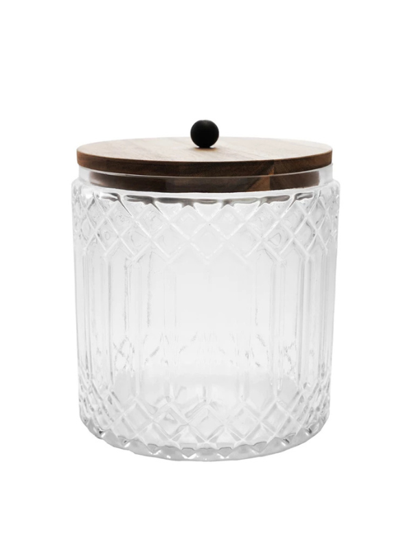 Cut Glass Jar with Acacia Wood Lid