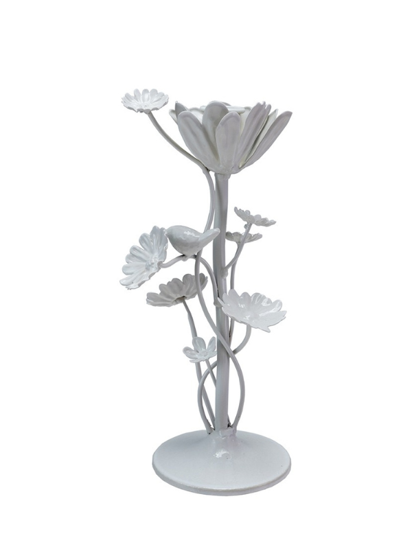 White Flower Taper Holder