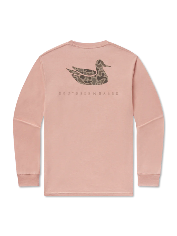 Retro Duck Long Sleeve Tee in Salmon by Southern Marsh