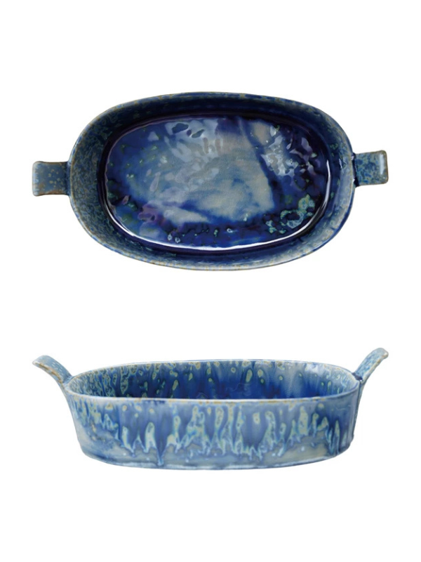 Blue Stoneware Baker with Handles