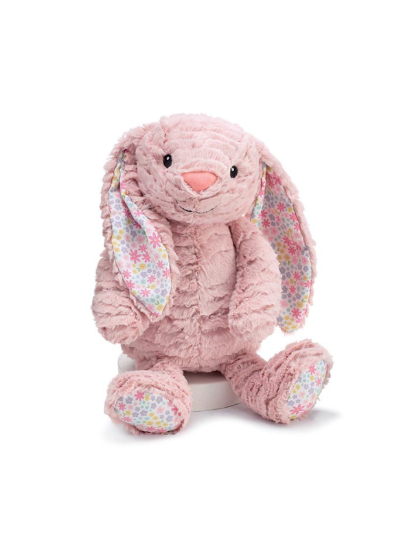 Dusty Rose Plush Bunny With Floral Fabric Ears