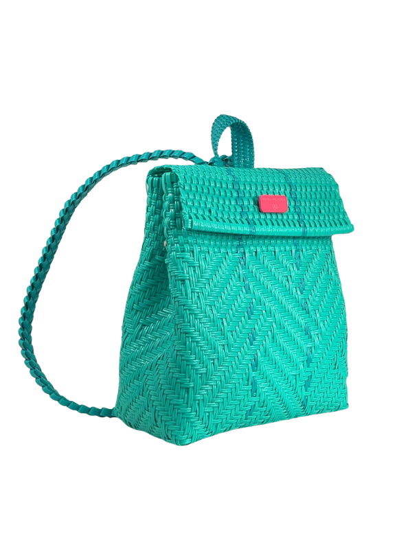Glimmer Mint Upcycled, Handwoven Backpack By Maria Victoria