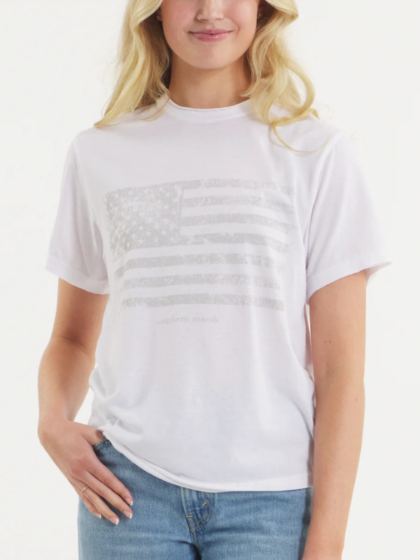 Olivia Vintage Flag Tee In White By Southern Marsh