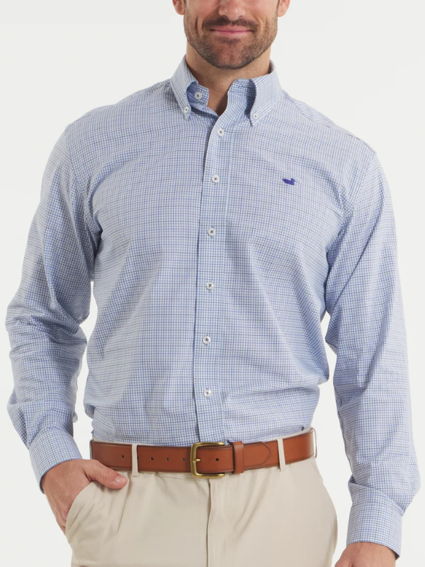 Dyer Performance Gingham Dress Shirt In Sage & Slate By Southern Marsh