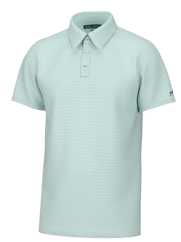 Hinton Stripe Polo in Pool Water & White By Southern Point Co.
