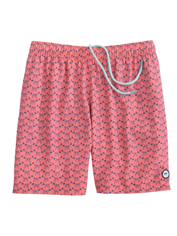 Greyton Pattern Coral Swim Trunk By Southern Point Co.