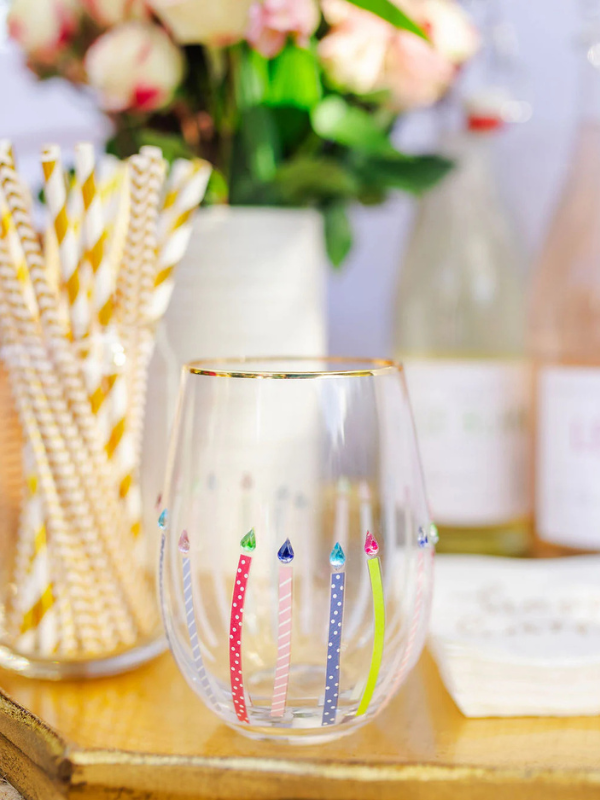 Rhinestone Candles Stemless Wine Glass