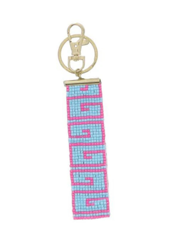 Pink, Turquoise Geometric Aztec Beaded Keychain By Jane Marie