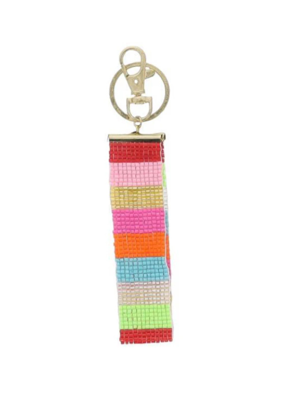 Multi-Colored Striped Beaded Keychain By Jane Maire