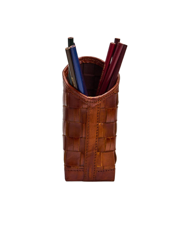 Chestnut Weighted Woven Leather Eyeglass/ Accessory Holder