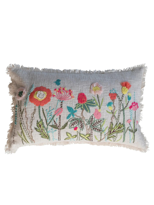Printed Embroidered Lumbar Pillow