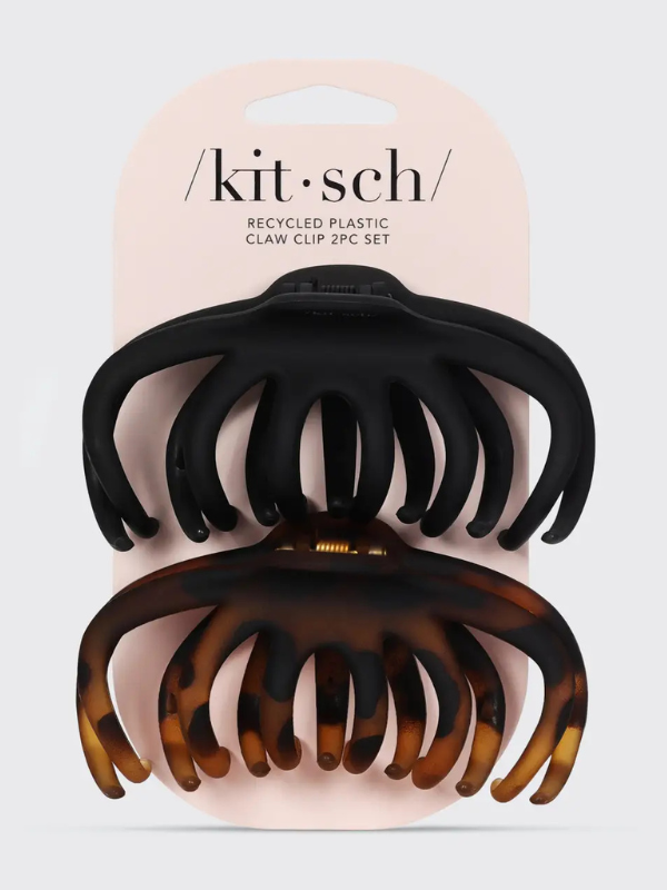 Plastic Octopus Claw Clip 2pc Set in Black & Tort