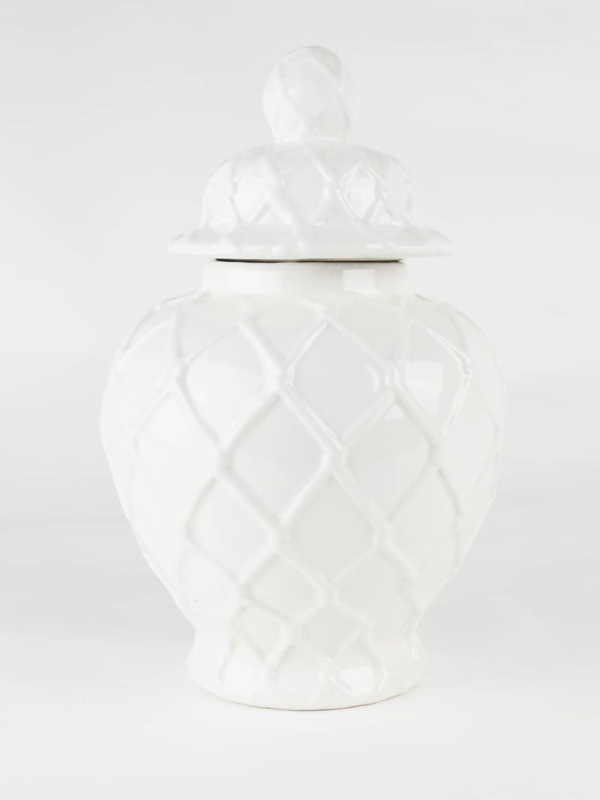 White Textured Large Ginger Jar