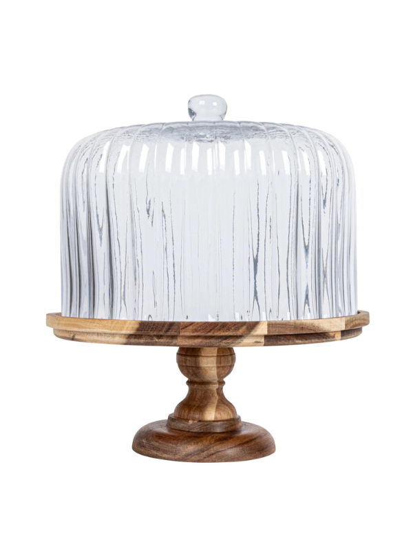 Glass Cake Stand with Wood Base