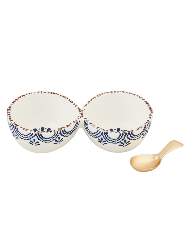 Blue Floral Double Tidbit Dish Set