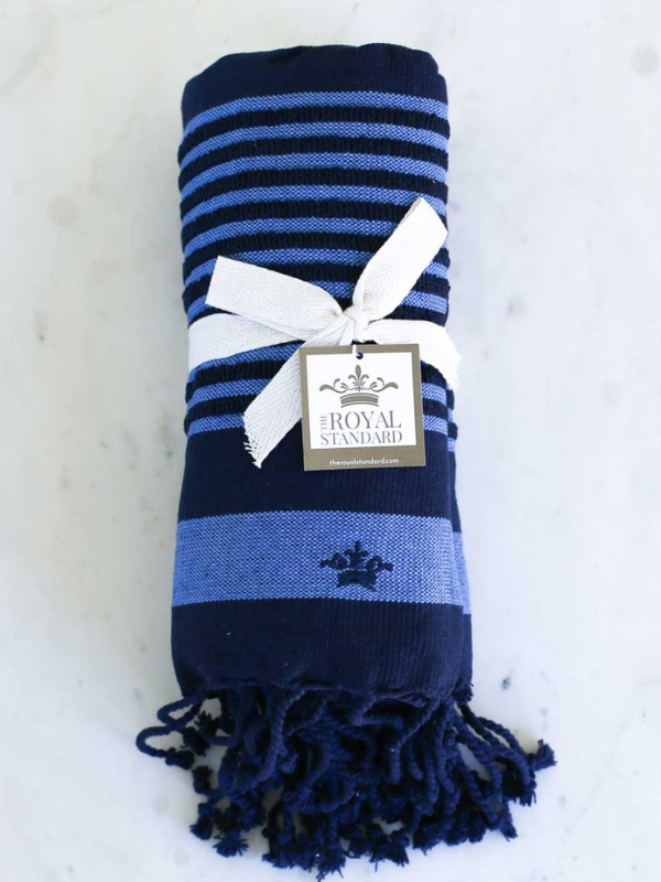 Bahama Striped Beach Towel in Navy and Palace Blue