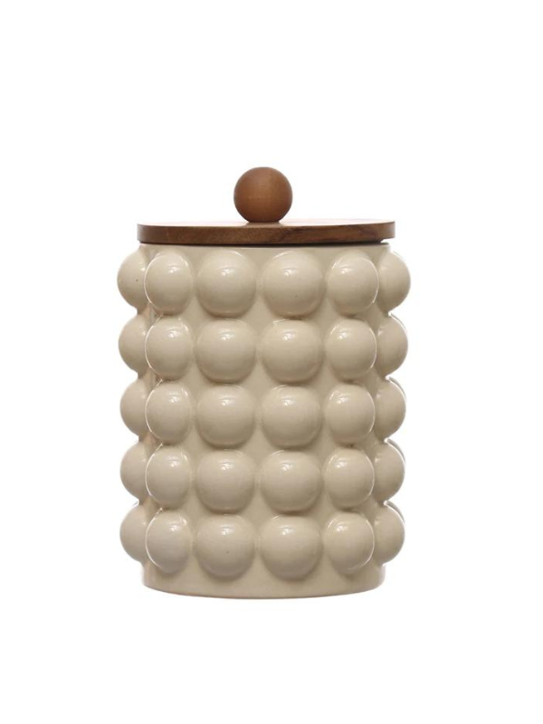 Stoneware Canister with Wood Lid