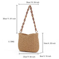 Woven handbag with chain handle and measurements 