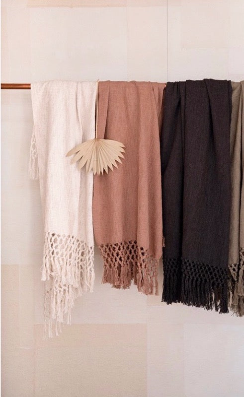 SALE Woven Throw with Crochet & Fringe