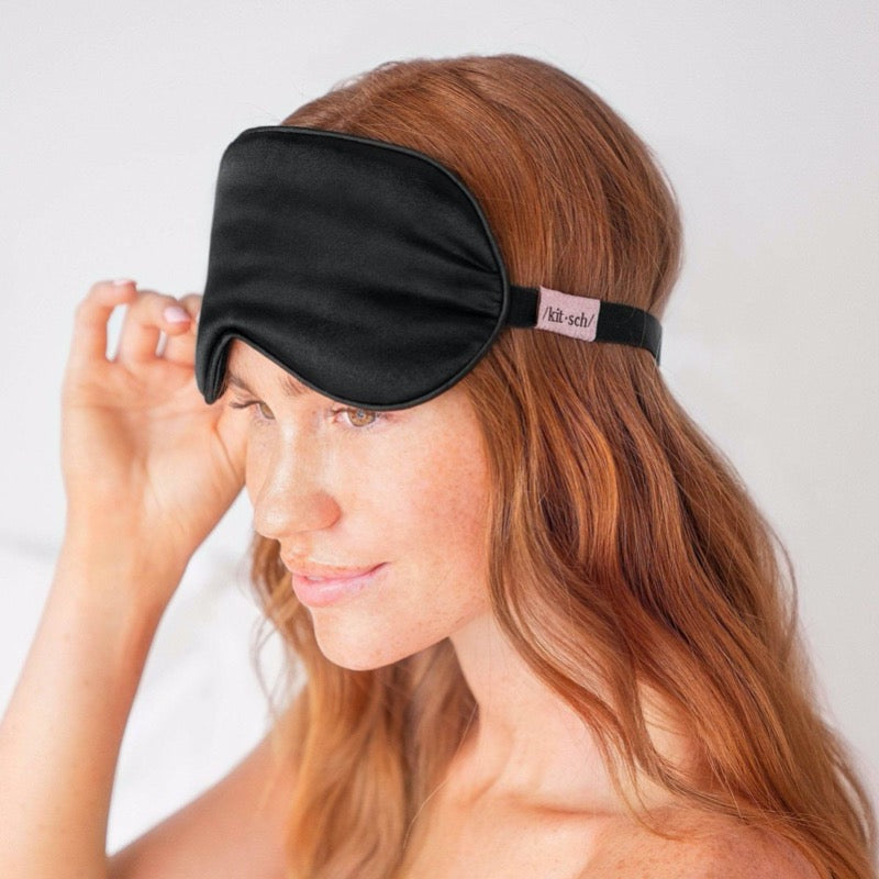 
                
                    Load image into Gallery viewer, Black Satin Eye Mask by Kitsch
                
            