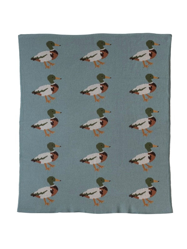 Cotton Knit Baby Blanket with Ducks