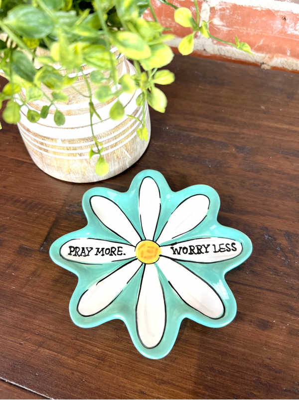 Pray More Worry Less Daisy Trinket Tray