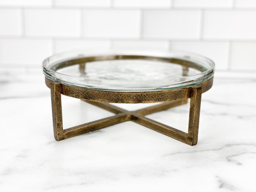 Glass Tray with Metal Stand