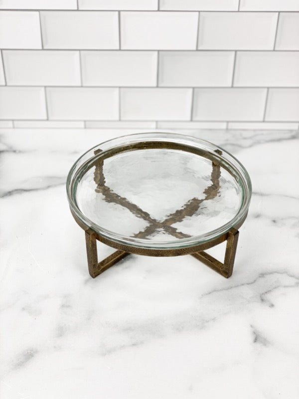 Glass Tray with Metal Stand