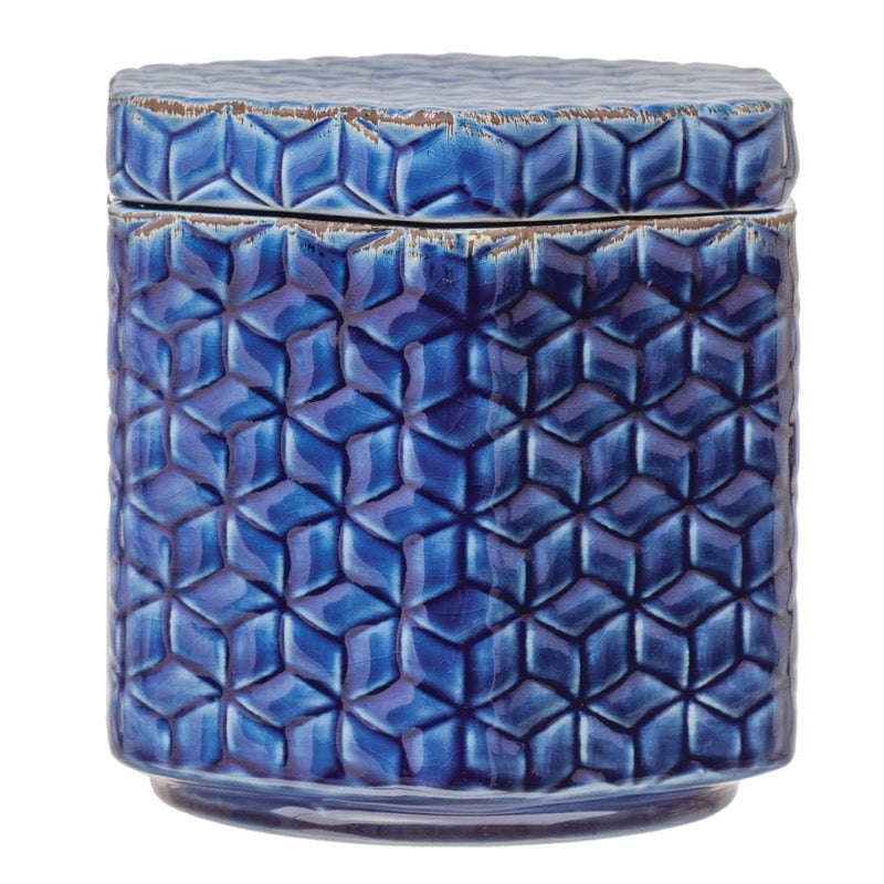 Debossed Decorative Stoneware Jar in Blue