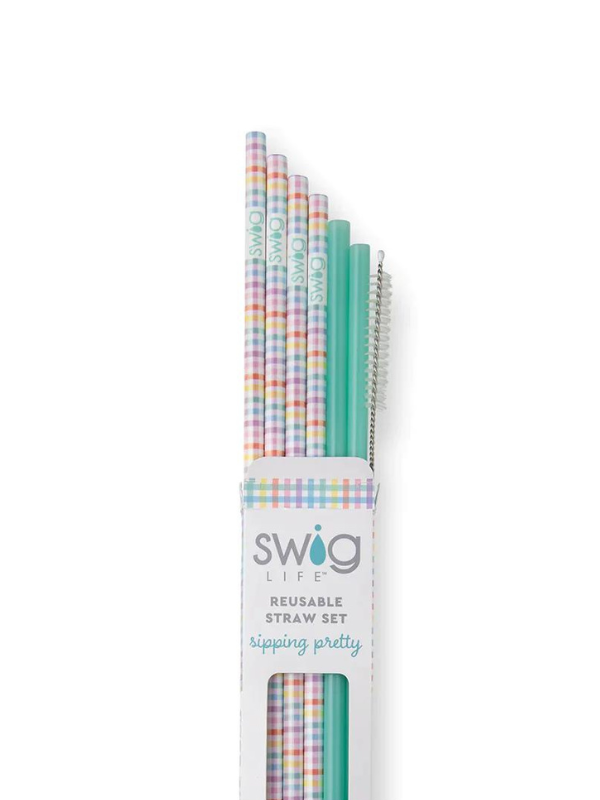 
                
                    Load image into Gallery viewer, Pretty in Plaid + Mint Reusable Straw Set by Swig Life
                
            