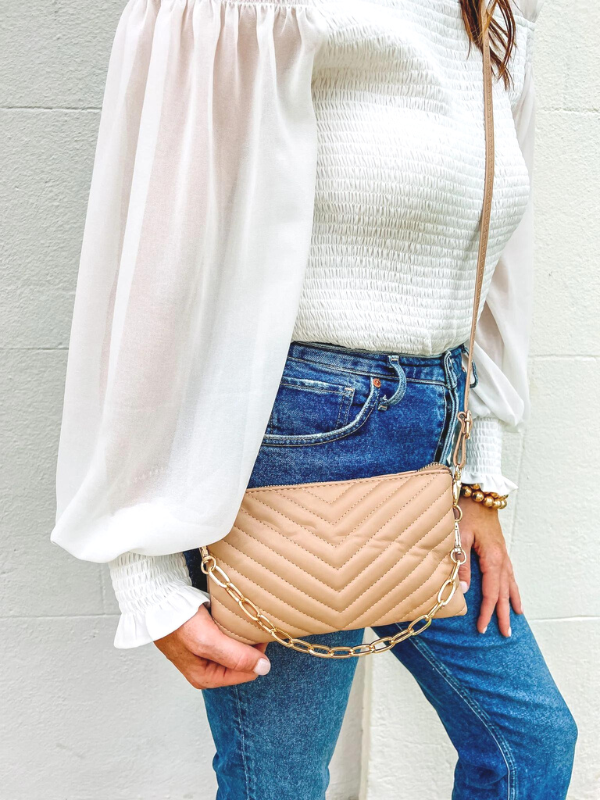 Sherman Quilted Crossbody in Taupe